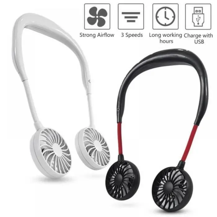 Mini Ventilateur - USB Rechargeable - 3 Vitesses - Portable - Main Libre - Blanc