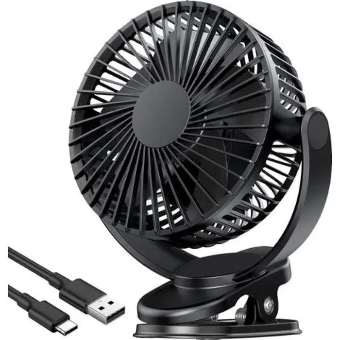 Mini ventilateur USB rechargeable 5000 mAh – 3 vitesses – Rotation 360° – Ventilateur à pince pour bureau camping et voiture