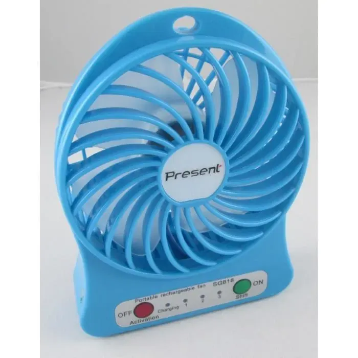 Mini Ventilateur - USB Rechargeable - Bleu Ciel - 4W - 3 Vitesses - 150g