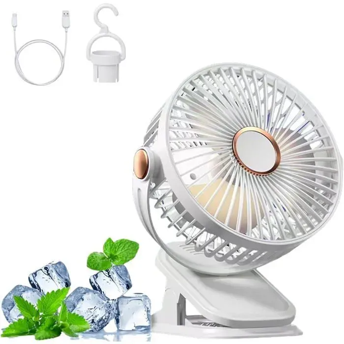 Mini Ventilateur USB Silencieux 5 Vitesses avec Rotation 360° pour Bureau Maison et Camping