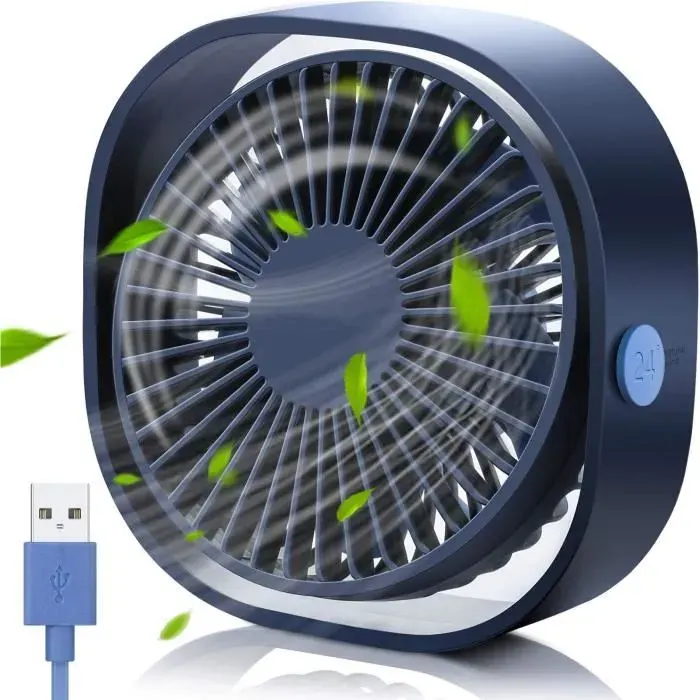 Mini Ventilateur USB Silencieux Portable 3 Vitesse Réglable pour Bureau Sport Voyage Alimenté par USB - Bleu