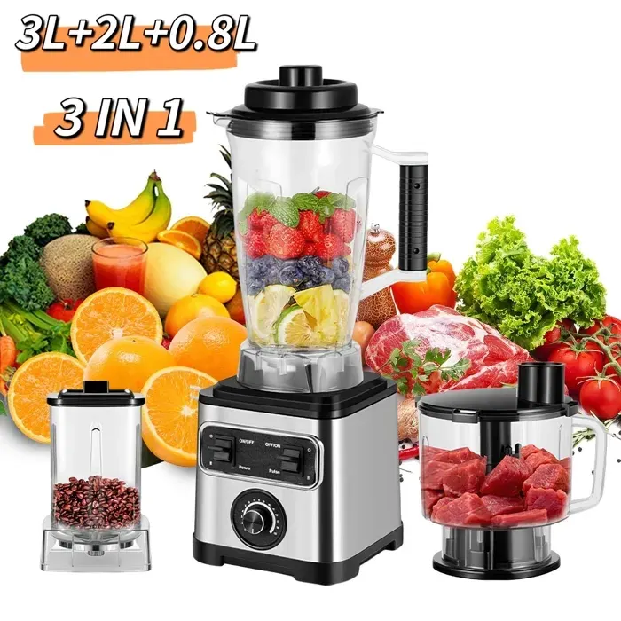 Mixeur 3 en 1 - 3L+2L+0.8L - Blender multifonction 6600W - 15 Vitesses - 6600W - 4 lames en acier inoxy - Sans BPA-Blender smoothie
