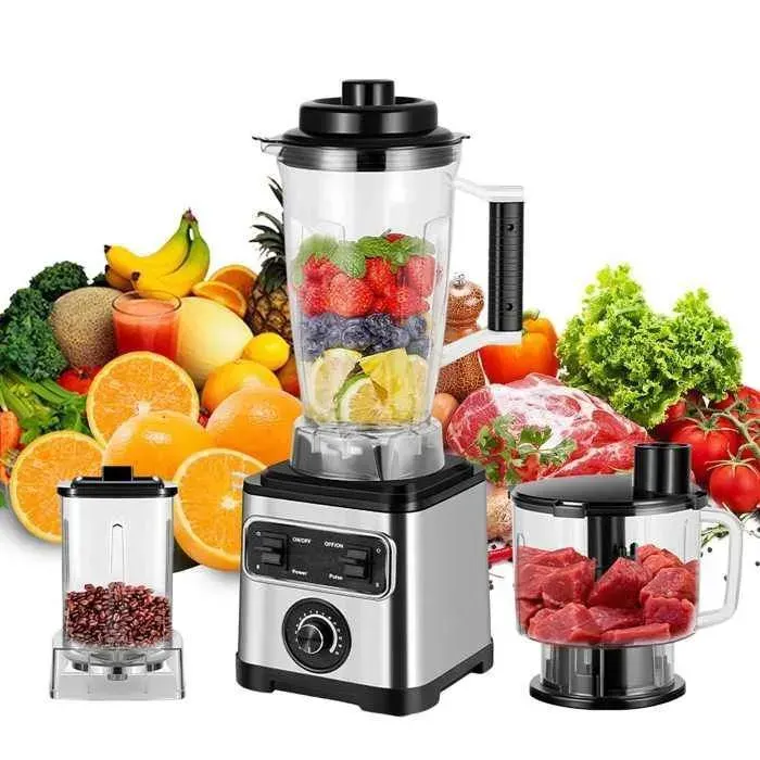 Mixeur 6600W 15 vitesses capacité 3L 4 lames en acier inoxydable conception antidérapante et silencieuse