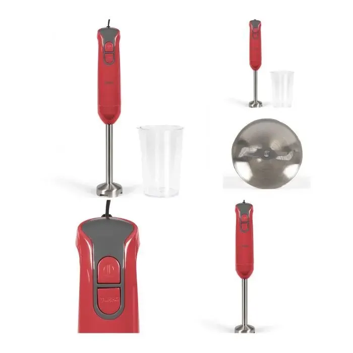 Mixeur à main - INOX - 400W - 2 vitesses - Rouge - Bol gradué 600 ml
