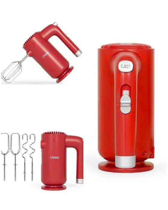Mixeur Batteur - ROUGE - 250W - 5 Vitesses - 2 Crochets - 2 Pétrisseurs
