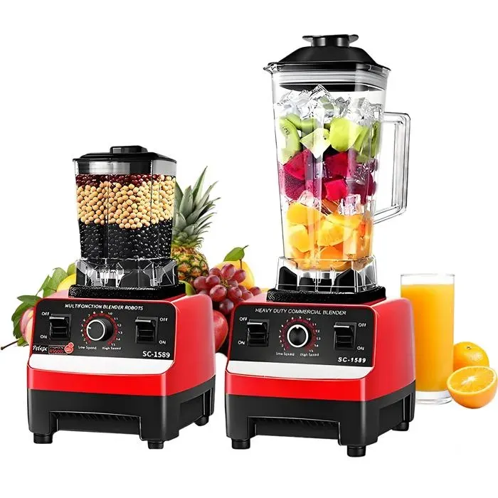 Mixeur blender 2 en 1 2000 W - 15 vitesses - 2 L - Avec 8 lames en acier inoxydable - Efficace Robot culinaire - Sans BPA