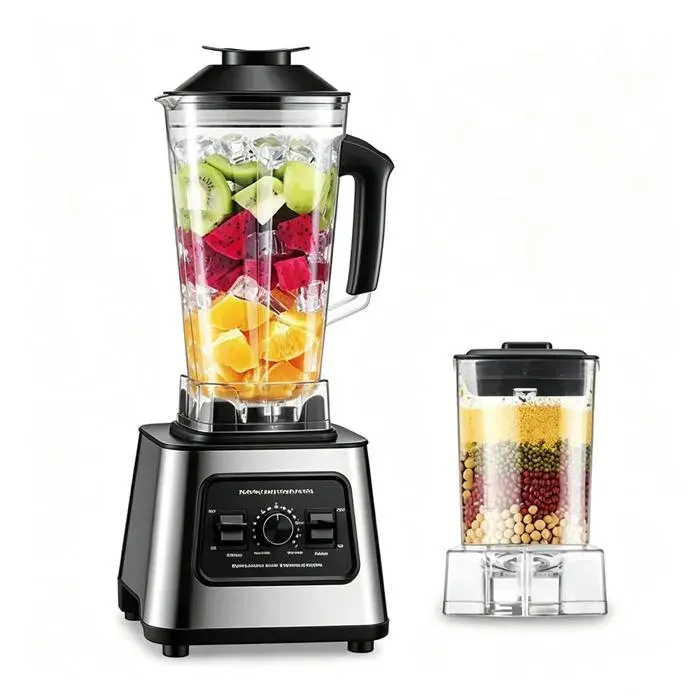 Mixeur blender 2 en 1 Blender Blender Mixeur 6000W 27000 RPM 15 vitesses avec 4 lames en acier inoxydable 2L+0.5L récipient