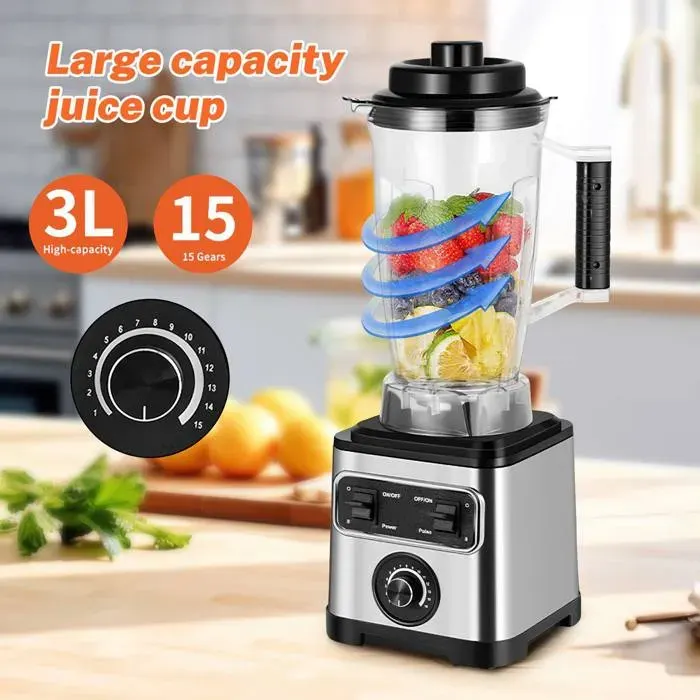Mixeur blender 3 en 1 Blender multifonction professionnel - 6600 W - 9 vitesses - 3L - acier inoxydable - Machine à smoothies