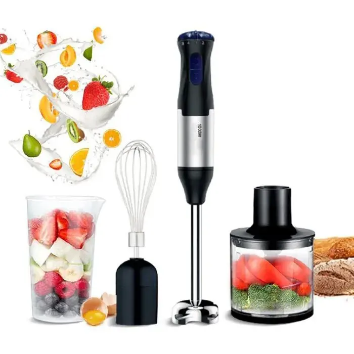 Mixeur électrique multifonction1000W 5Vitesse Réglable avec Fouet Hachoir de 500mlet Doseur 700ml pour Purées Soupes&Smoothies