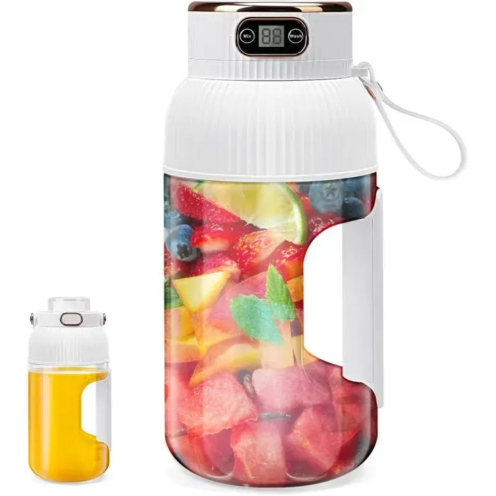 Mixeur jus portable 12 L – 10 lames 2600 mAh affichage numérique (blanc)