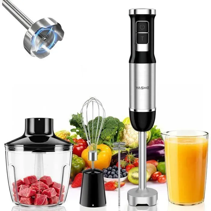 Mixeur Plongeant 1000W Pied Mixeur 5-en-1 avec 6 Vitesses et Mode Turbo