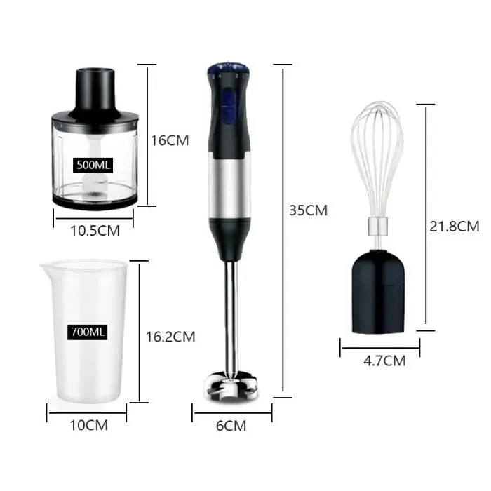 Mixeur Plongeant 1000W - PRUMYA - Robot Multifonction 4En1 - 5 Vitesse Réglable + Turbo