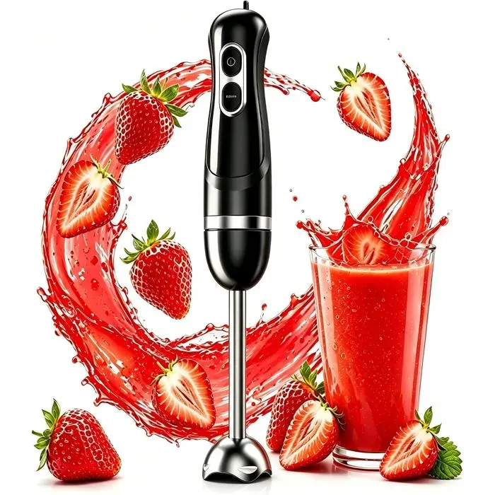 Mixeur plongeant 1100 W 2 vitesses + turbo lames inox sans BPA anti-éclaboussures pièces lave-vaisselle — coloris Noir