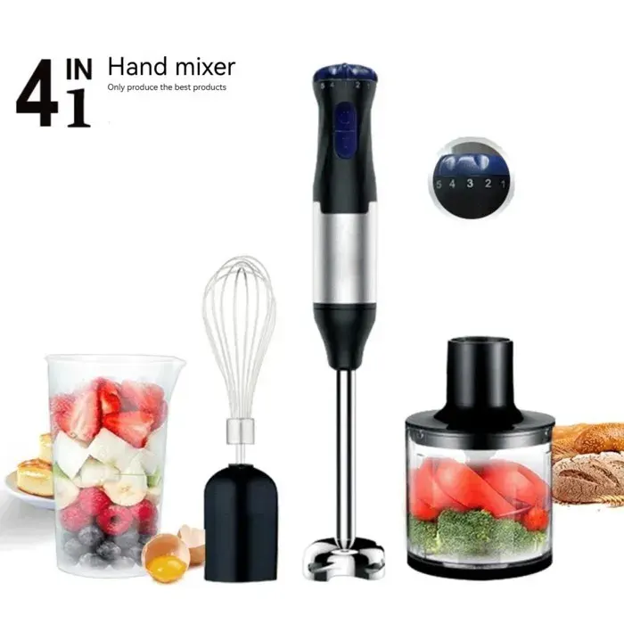 Mixeur Plongeant 4-en-1 1000W Corps Inox Vitesse Réglable & Mode Turbo Hachoir Fouet & Verre Doseur 36-45 dB