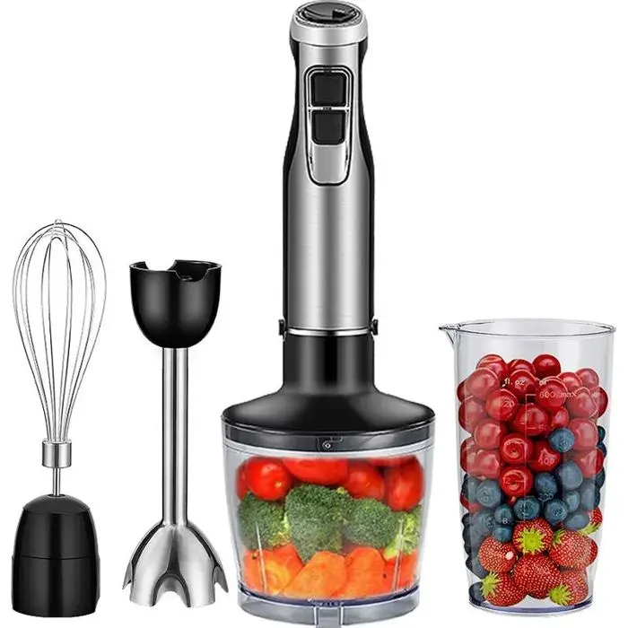 Mixeur plongeant 4-en-1 1200 W Batteur à main Hachoir + smoothie Lames inox pour glace