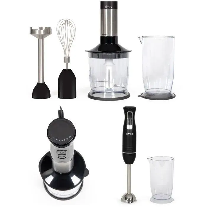 Mixeur plongeant 4 en 1 - 800 watts - 5 vitesses - Lames en acier inoxydable
