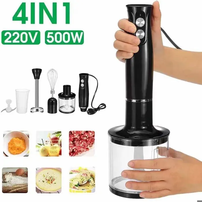 Mixeur plongeant 4 en 1 - Mixeur Plongeant 500W Contrôle de vitesse double Sans BPA Hachoir Fouet Mixeur pour Alimentaire