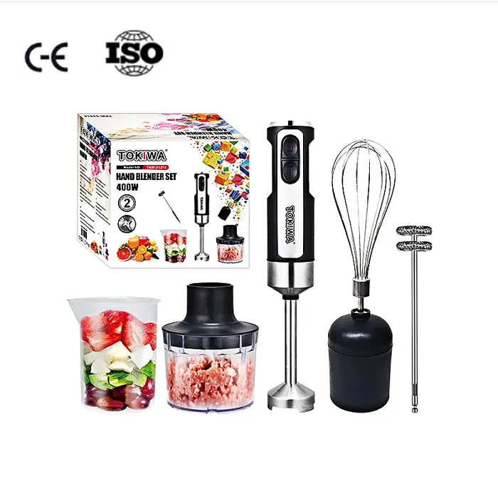 Mixeur plongeant 5 in 1- Noir -Mixeur à main- 400W - Verre doseur 600 ml -4 vitesses-Avec marquage CE