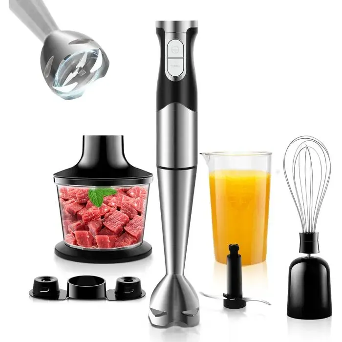 Mixeur plongeant 6-en-1 - ESTAMPILLE - 1200W - Vitesse réglable - Lames en acier inoxydable - Fonction turbo