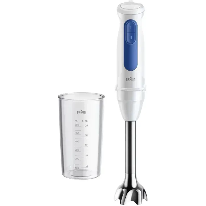 Mixeur plongeant - BRAUN - MultiQuick 3 - MQ30001M - 900 W - 2 vitesses - Blanc / Bleu