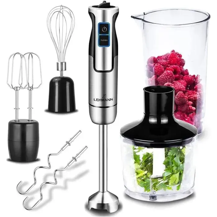 Mixeur plongeant Chowmei 5-en-1 1200W 8 vitesses + turbo fouet + hachoir 600 ml + verre doseur 860 ml