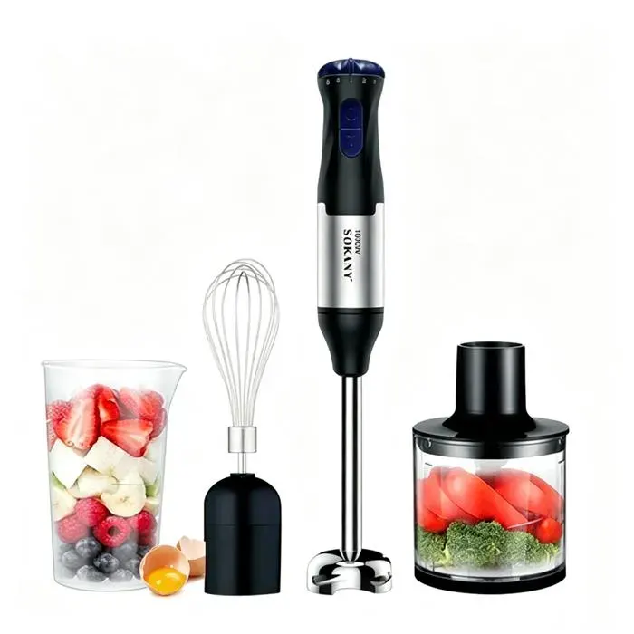 Mixeur Plongeant Électrique Robot Multifonction 4-en-1 Mixeur Plongeant 5 vitesses 1000W inox 304 avec Fouet Hachoir Doseur