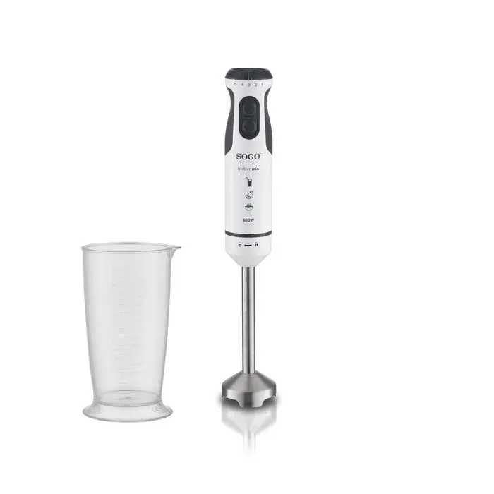 Mixeur plongeant gris blanc avec 4 lames en acier inoxydable 5 vitesses avec bol 700ml- 600w