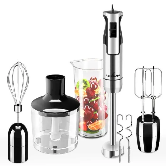 Mixeur plongeant - LEHMANN - Lehmann Chowmei - 800/1200 W - 8 vitesses - Lames inox - 860/600 ml - Sans BPA — coloris Gris