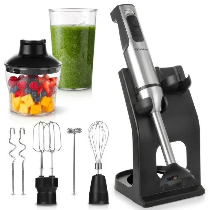 Mixeur Plongeant Lehmann Selecto Plus 2000W - 12 Vitesses + Turbo - 800 ml - Hachoir 600 ml - Fouet - Pétrin - Mousseur - Support