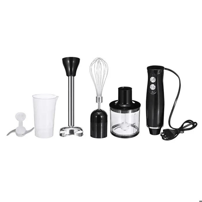 Mixeur Plongeant Professionnel 4-en-1Mixer Plongeur Électrique 500W avec 2 VitessesInclus FouetHachoir & Verre Doseur