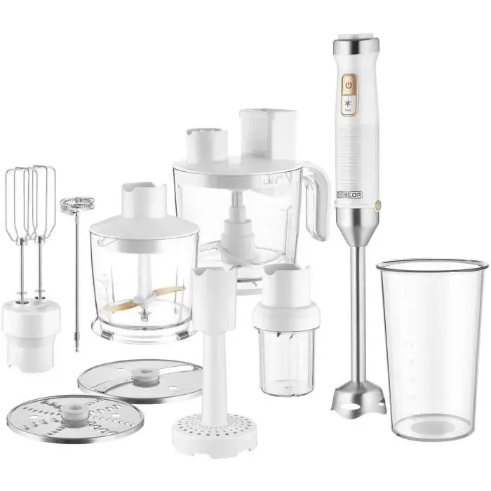 Mixeur plongeant Sencor SHB 6551WH - 10 en 1 - Lames Titanium QuadBlade - 1500 W - Blanc