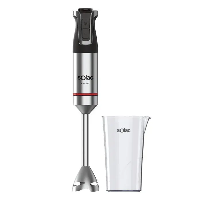 Mixeur plongeant - Solac - 1500W - Turbo boost - Acier inoxydable - Anti-éclaboussures - 42 cm de hauteur - Écrasage