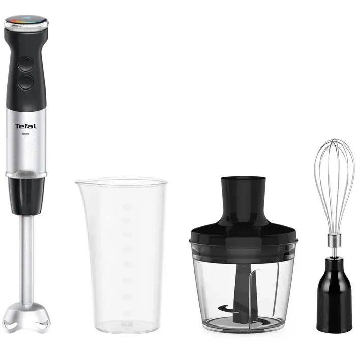 Mixeur plongeant - TEFAL - HB673830 - 1000W - 20 vitesses - Noir/Acier inoxydable brossé