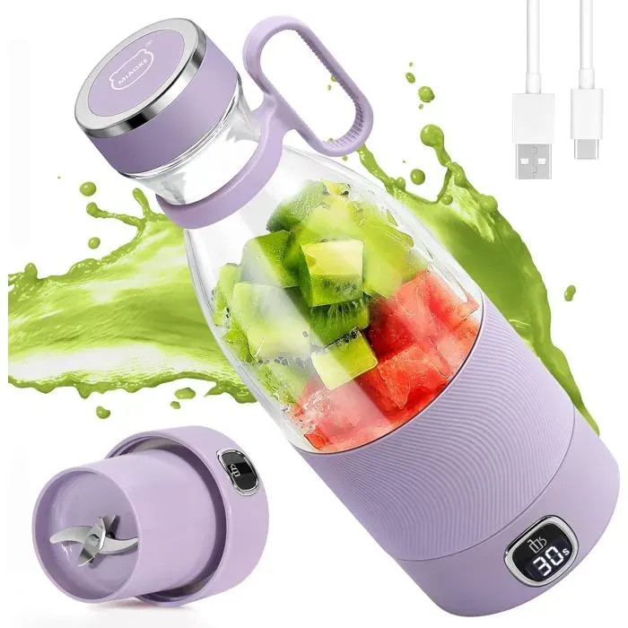Mixeur Portable 350 ml 6 Lames Inox Écran LED USB Rechargeable 3000 mAh pour Smoothies et Jus
