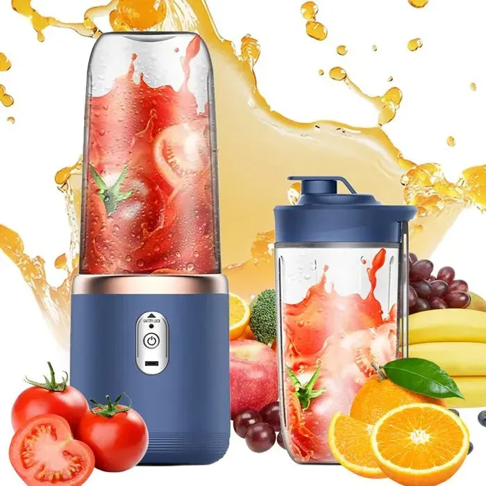 Mixeur portable 400 ml rechargeable USB 6 lames bleu - smoothies voyage Meoiruery