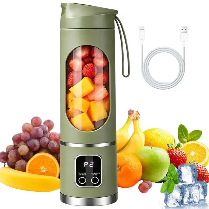 Mixeur portable 450 ml 12 lames rechargeable USB – smoothies jus maison/extérieur Meoiruery