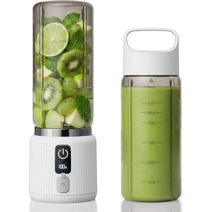 Mixeur portable 500 ml rechargeable USB-C 22 000 rpm 8 lames écran LED voyage et sport blanc