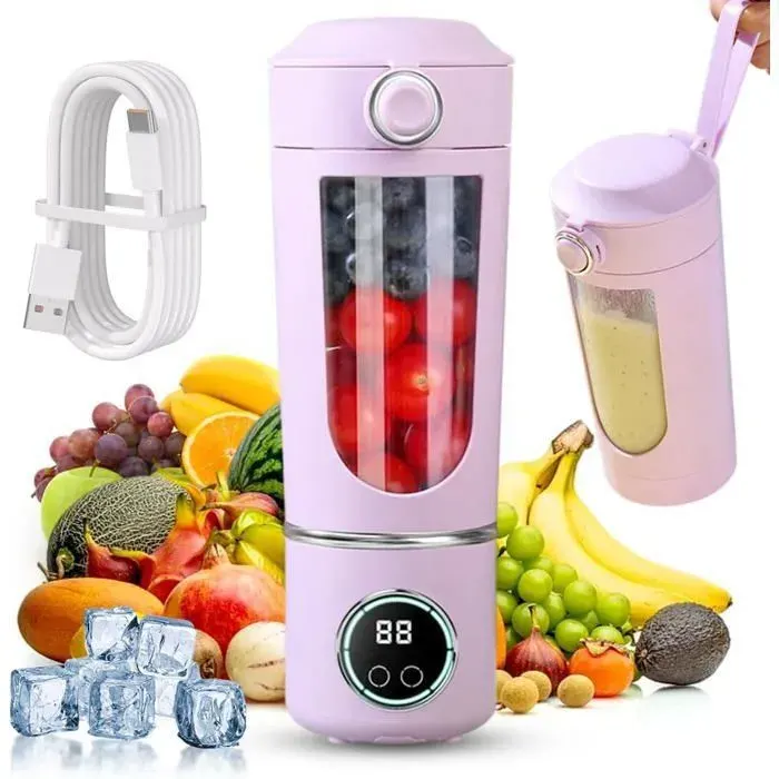 Mixeur Portable 700ml - 12 Lames Acier Inoxydable - Rechargeable USB-C - Affichage Numérique - Violet