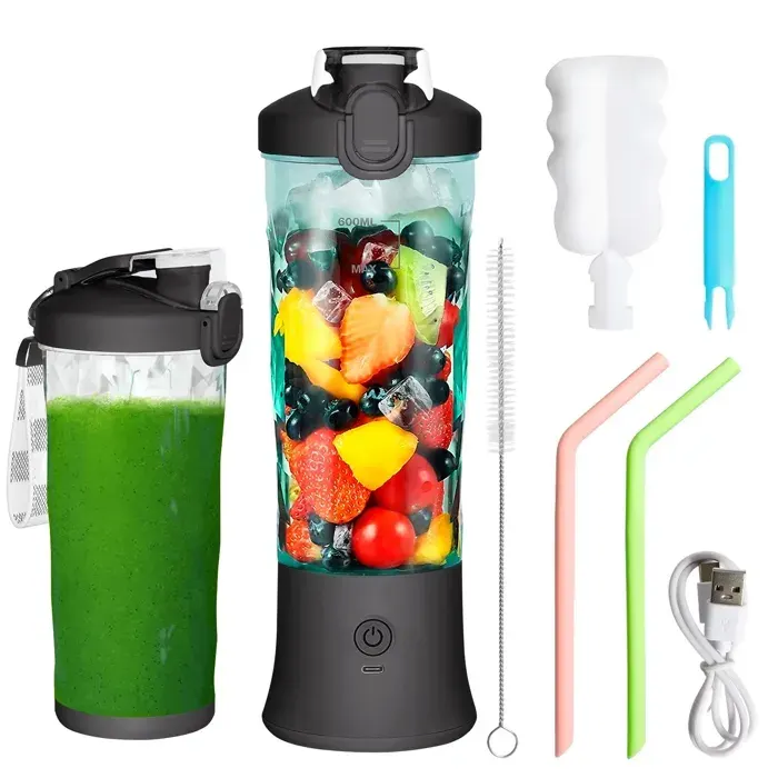 Mixeur portable pour smoothie Blender Mixeur avec 600 ml de grande capacité et batterie 4000 mAhNoir