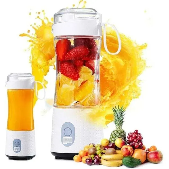 Mixeur portable pour smoothies - PZCC - 380 ml - 6 lames en acier inoxydable - Port USB rechargeable