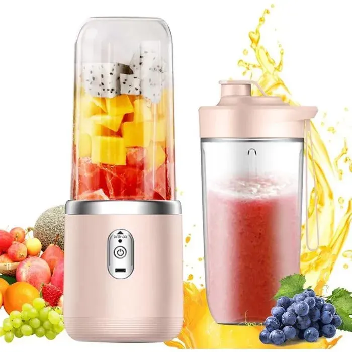 Mixeur PortableSmoothie Maker 400ML Smoothie Mixer avec Tasses Rechargeable Mini Blender USB avec 6 Lames