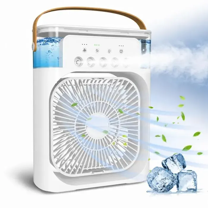 Mobile Portable Mini Ventilateur Évaporatif avec Diffuseur dEau 3 Vitesses Minuterie7 Lumières LED - Blanc