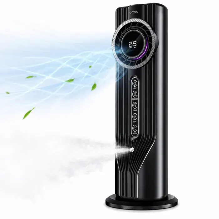 Mobile Ventilateur - Coves - Réservoir deau de 100 ml tour portable avec brumisation et 6 vitesses pour bureau chambre Ventilateur