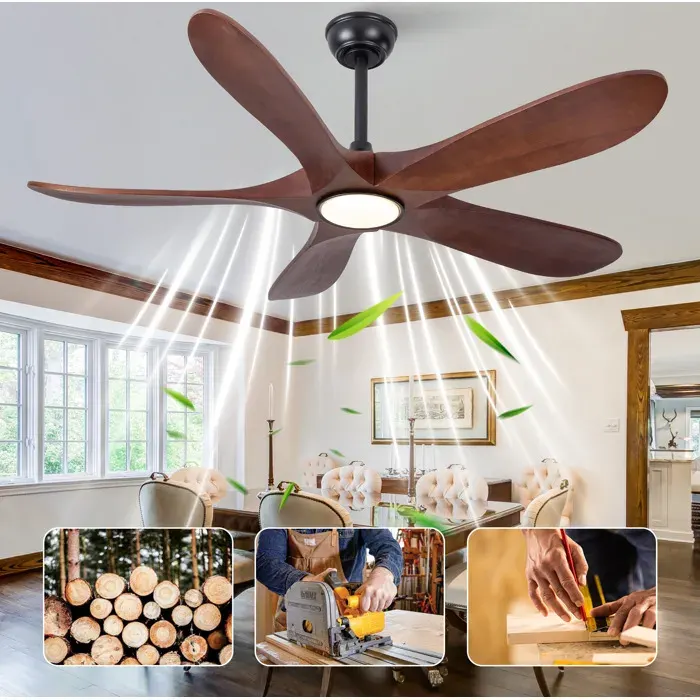 Modenuit ventilateur de plafond 106 cm avec eclairage LED telecommande 6 vitesses bois et noir