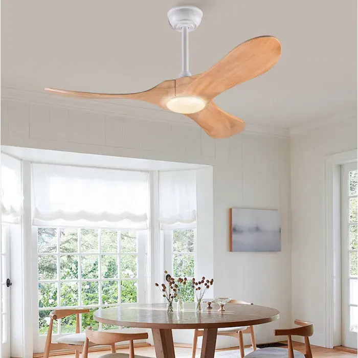 Modenuit Ventilateur de plafond 107 cm avec LED télécommande 6 vitesses réversible bois et blanc