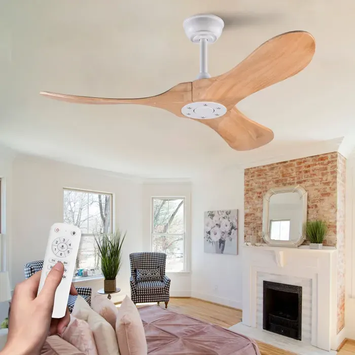 Modenuit Ventilateur de Plafond 107cm avec Moteur CC Silencieux Réversible Fonction Mémoire et Télécommande Blanc et Naturel