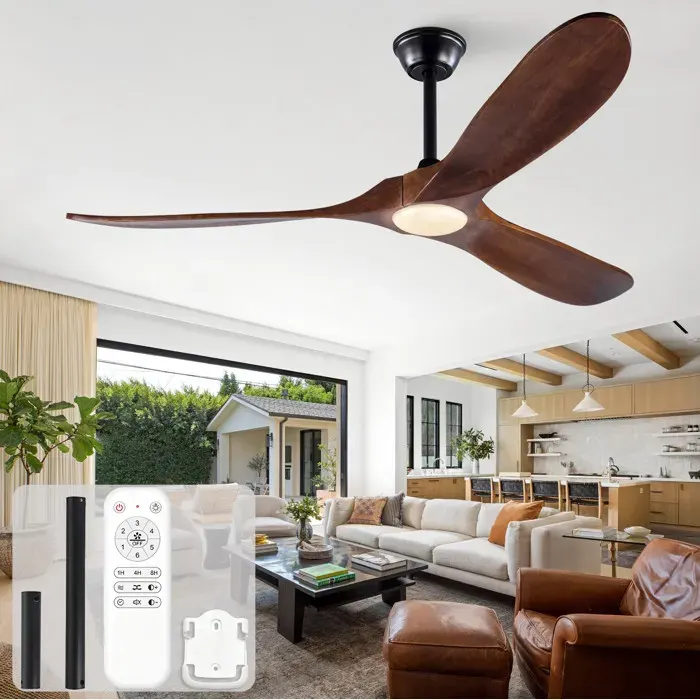 Modenuit Ventilateur de plafond 152 cm 3 pales en bois LED réglable télécommande noyer et noir