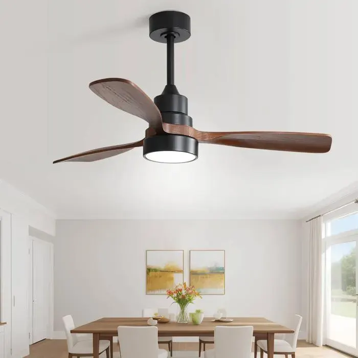 MODENUIT Ventilateur de plafond 48 pouces avec lumière et inversée réversible silencieux pales bois corps métal noir