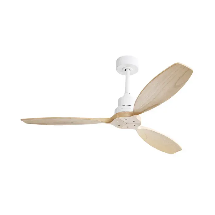 Modenuit Ventilateur de plafond 52 pouces sans éclairage 3 pales en bois massif moteur DC réversible blanc