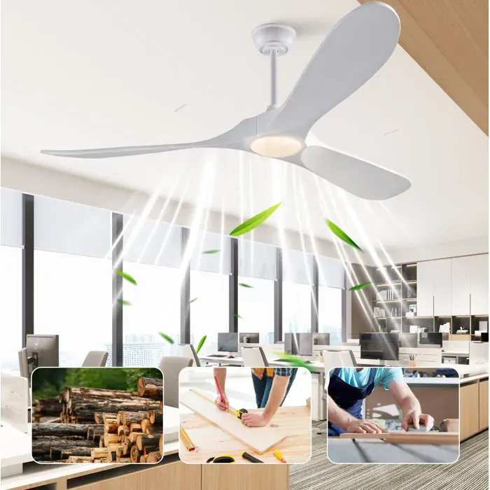 Modenuit Ventilateur de plafond 60 pouces avec LED télécommande bois massif blanc réversible dimmable